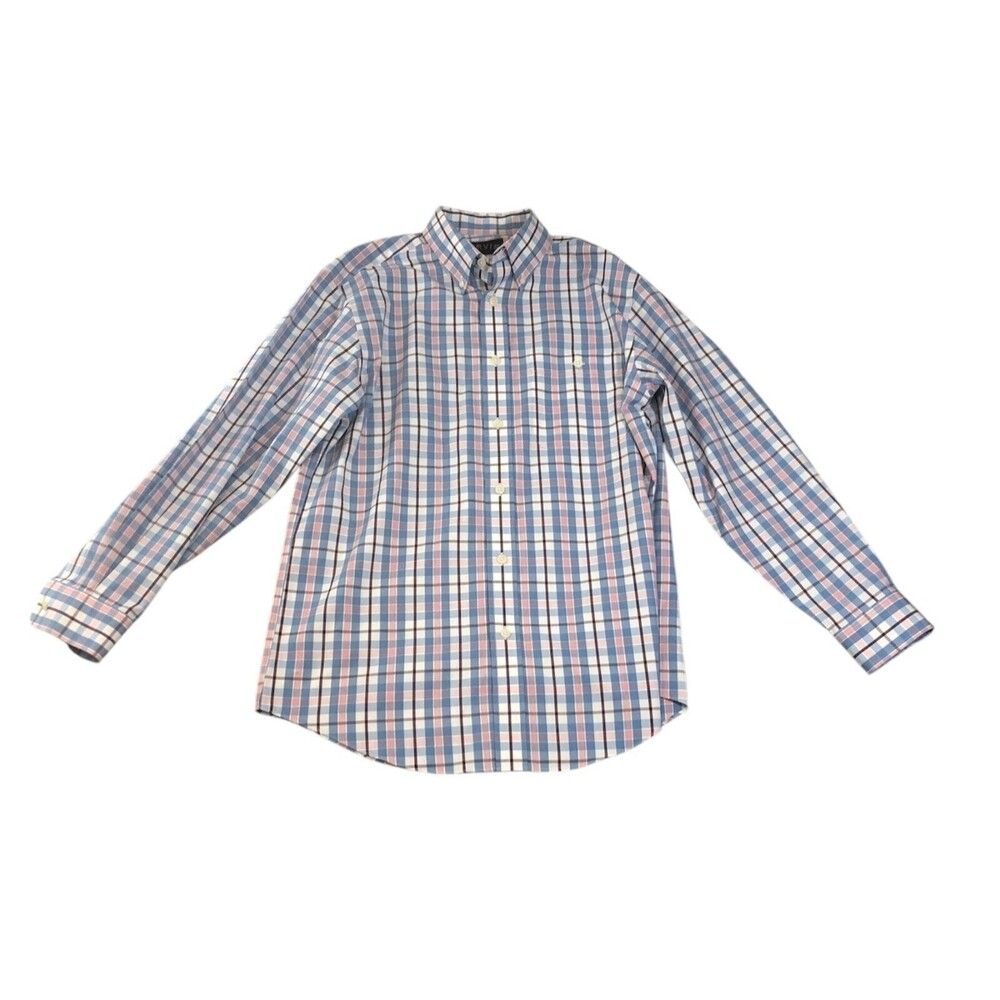 Orvis Mens Shirt Pink and Blue Plaid Button Down Size M 100% Cotton